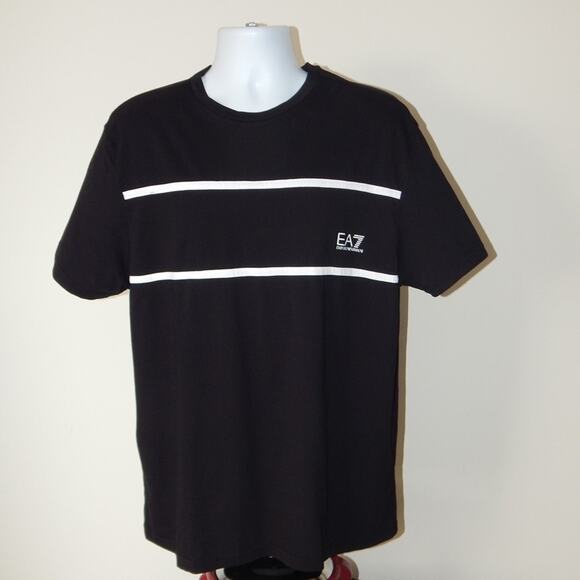NWT Men’s EMPORIO ARMANI EA7 Cotton Black T-Shirt White Trim Embellished Size XL - Picture 2 of 7